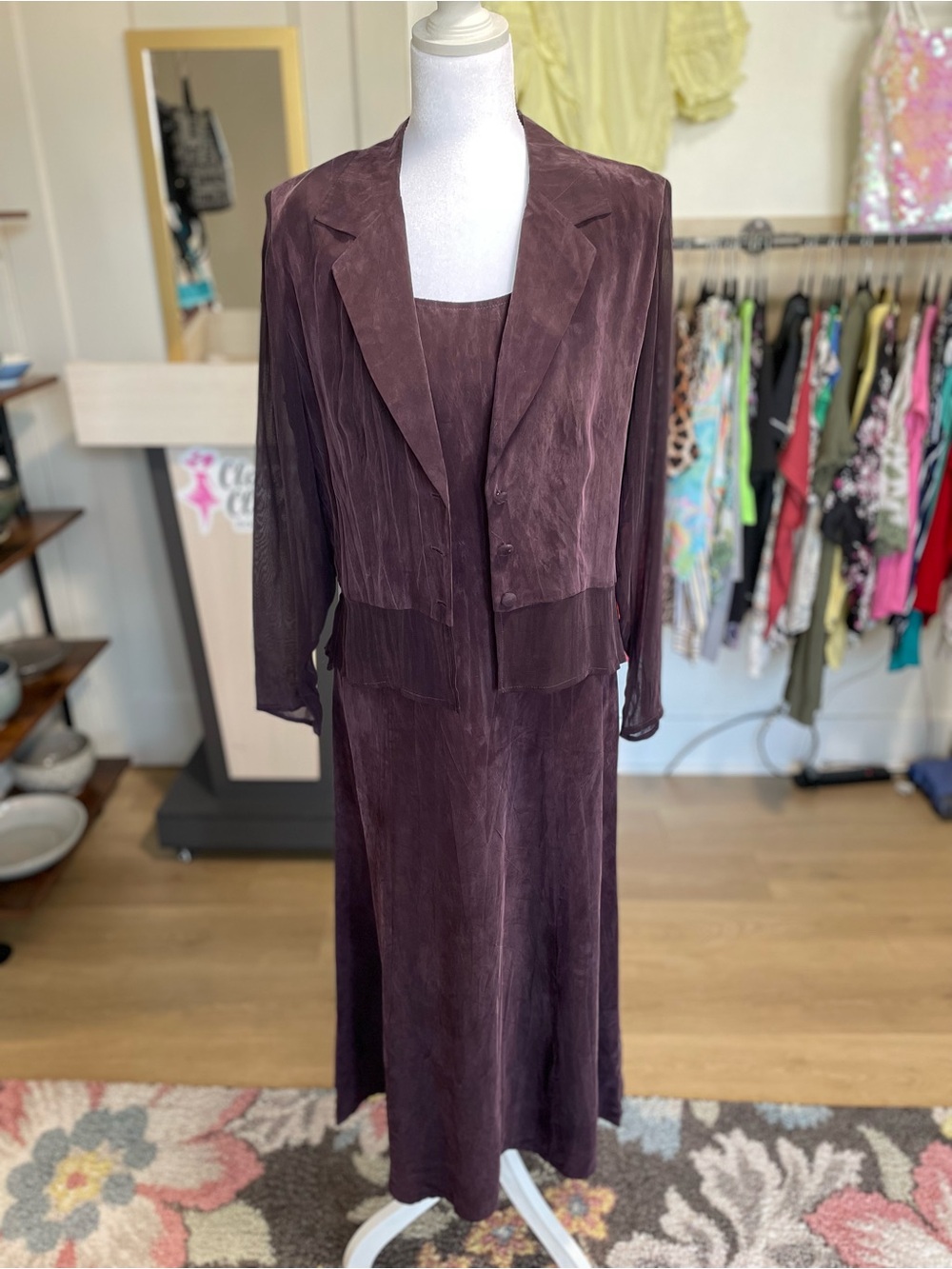Wild Rose Plum Velvet-Look Dress & Jacket Set